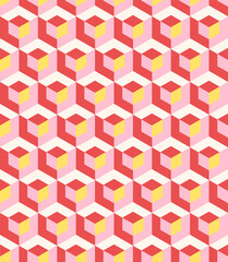 Small scale isometric cubes optical vector seamless pattern. Abstract multicolor micro geometric texture. Modern textile fashion print. Retro style nostalgic background