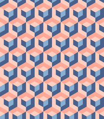 Small scale isometric cubes optical vector seamless pattern. Abstract multicolor micro geometric texture. Modern textile fashion print. Retro style nostalgic background