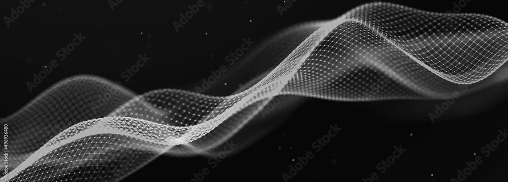 Fototapete Dark background with many dots. Big data digital code. Technological or scientific presentation template. 3D