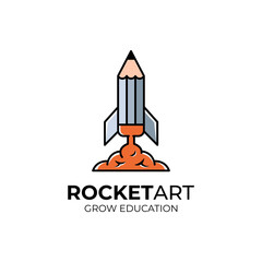 vector pencil icon rocket launch logo design. logo vector for kids, children, education, school start up