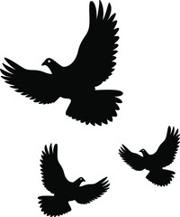 silhouette animal collection bird, cat and dove illustration vector