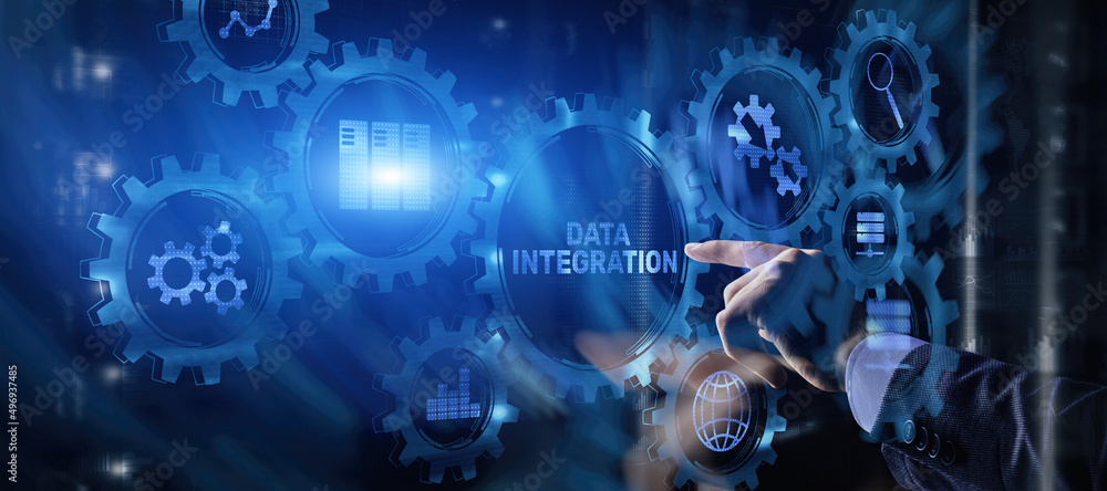 Poster business technology data integration concept on abstract background