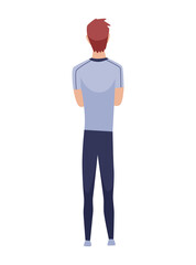 People character back view. Young human. Cartoon vector man standing illustration. Adult people from behind. Male character in casual outfit