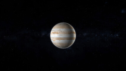 The Jupiter planet and Calisto, Europa, Ganymede, in the space.	