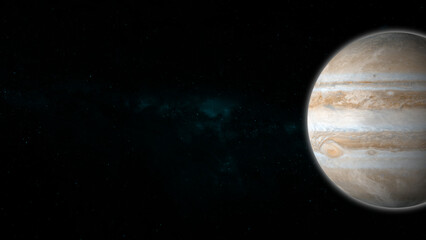 The Jupiter planet and Calisto, Europa, Ganymede, in the space.	