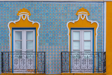 Azulejo facade at a house in Portuguese town Beja