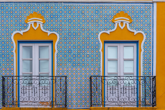 Azulejo facade at a house in Portuguese town Beja