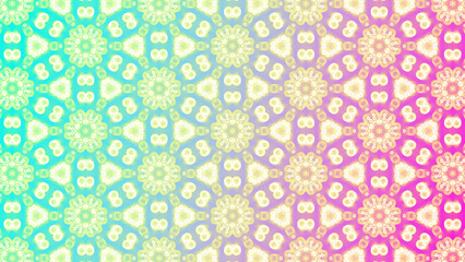 Soft pastel colors abstract pattern transforming, changing shades and shapes. Multicolor mandala metamorphoses. Kaleidoscopic symmetrical ornament morphing, looping, radiating. 4K