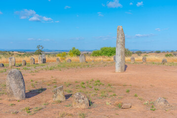 Stone menhirs at Cromeleque de Xerez in Portugal