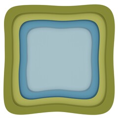 Blue and green paper cut square frame background. 3d rendering.