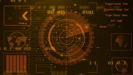 Radar HUD Screen Animation 4K. Motion graphic of colorful sonar radar screen searching an object with line digital technology background, Futuristic animation concept seamless loop video	
