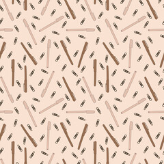 A set of seamless patterns of pencils and paper clips. 1000x1000, vector graphics.