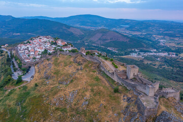 Sunset aerial view of Portuguese town Marvao
