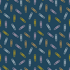 A set of seamless patterns of paper clips. 1000x1000, vector graphics.