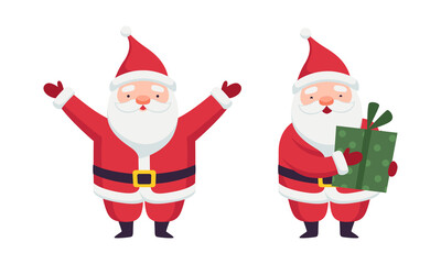 Funny Santa Claus set. Cute Christmas characters cartoon vector illustration