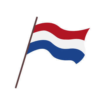 Waving flag of Netherlands country.  Isolated dutch tricolor flag on white background. Vector flat illustration