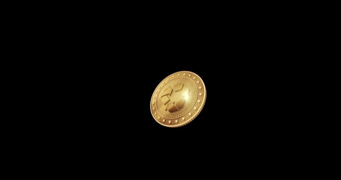 Recycling, ecology, e-waste and money circulation rotating 3d coin toss. Golden symbol floating in the air. Coin tossing abstract concept slow motion. Alpha channel and isolated animation.