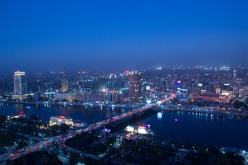 Fototapeta na wymiar CAIRO, EGYPT - DECEMBER 29, 2021: Beautiful view of the center of Cairo from the Cairo Tower in Cairo, Egypt