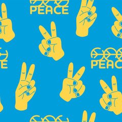 Obraz premium Seamless pattern with peace symbol and human hands. Vector peace concept