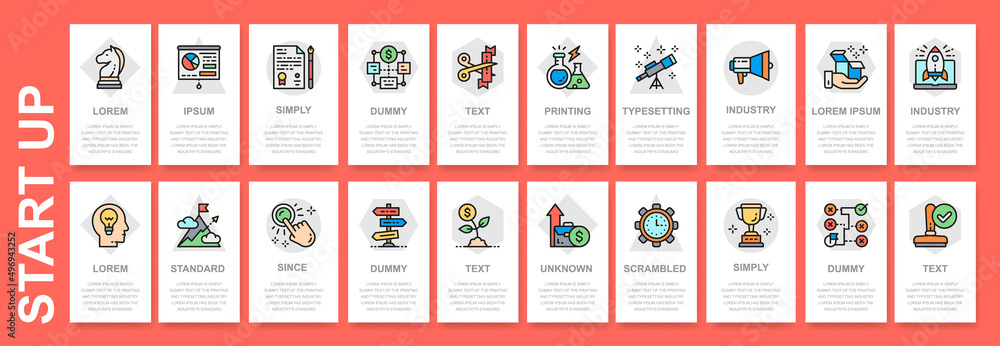 Poster start up mobile screens set. time management, idea generation, presentation banner template for webs