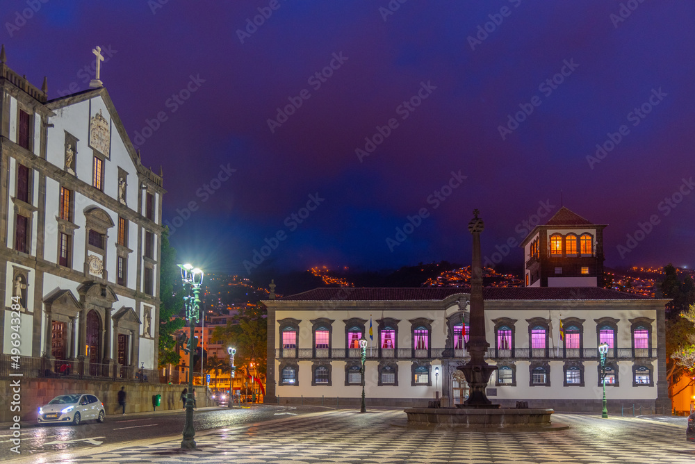 Canvas Prints night view of the praca do municipio at funchal, madeira, portugal