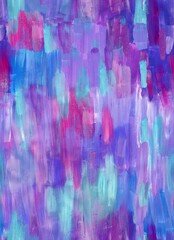 Bright seamless background hand-drawn with acrylic paints. Abstract work with vertical strokes of paint. Seamless background with purple, crimson, lilac, blue, green vertical strokes of paint.