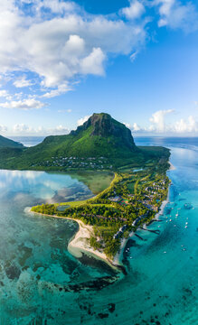 Aerial view of Le Morne Brabant Mountain on Mauritius Island
