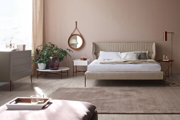 Modern luxury bedroom interior in minimal style. 3d rendering
