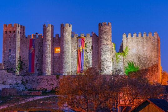 Night view of Obidos castle in Portugal