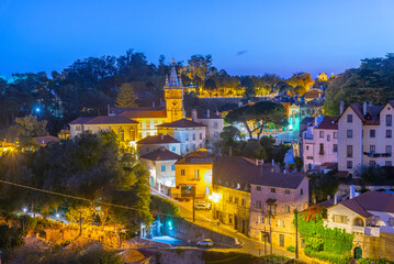 Night aerial view of the town hall in Sintra, Portugal