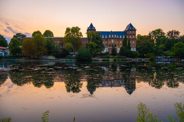 Sunset view of a Castle in the city of Turin on the banks of the river Po