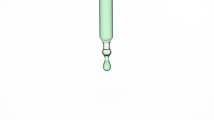 Macro shot of serum dropper with green liquid on white background | Abstract face care lotion...