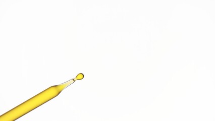 Macro shot of palm oil is dripping from chemical dropper on white background | Abstract body care...