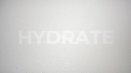 Writing hydrate printed on the wet glass on grey background | hydrating concept