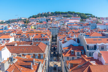 Aerial view over Sao Jorge castle in Lisbon, Portugal