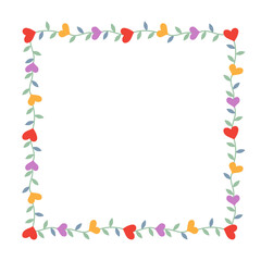 Frame with hearts on stems with leaves illustration