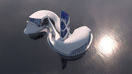 Futuristic building island architecture © 3000ad