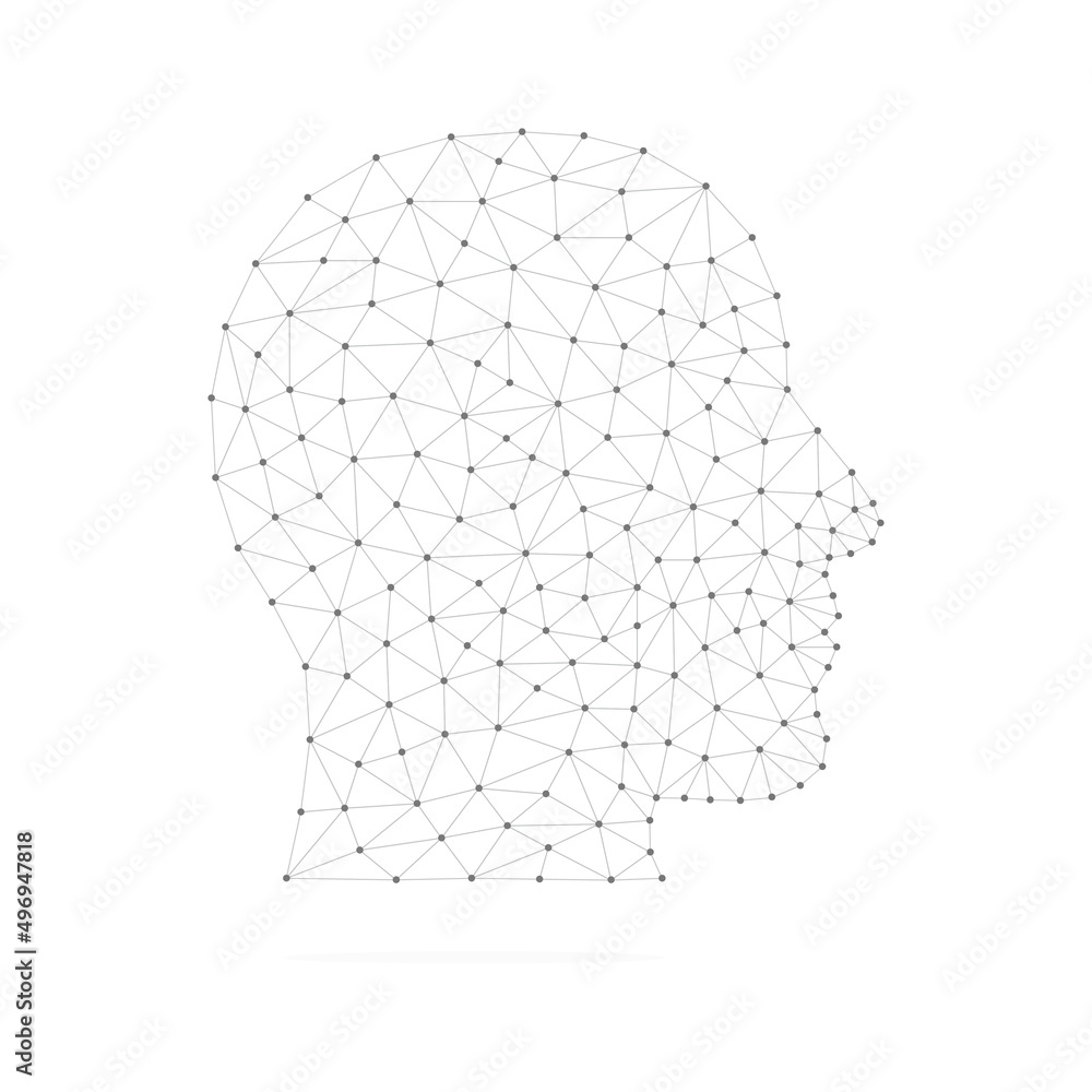 Poster low polygonal head symbol. human profile head sign with connection triangular shapes. vector isolate