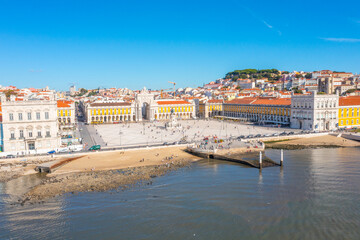 Aerial view of Praca do comercio in Lisbon, Portugal.
