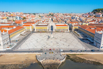 Aerial view of Praca do comercio in Lisbon, Portugal.