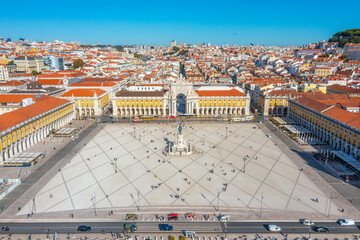 Aerial view of Praca do comercio in Lisbon, Portugal.