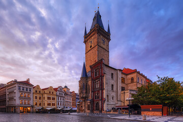 Fototapeta premium View of Prague Orloj - medieval astronomical clock mounted on Old Town Hall in the Old Town Square, Prague, Czech Republic, Europe.