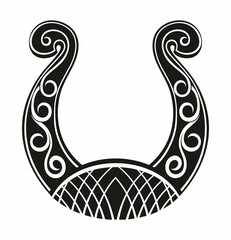 Horseshoe tattoo. Good luck with black horseshoe. Tattoo design, amulet.