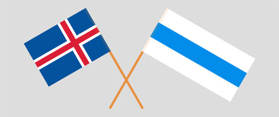 Crossed flag of Iceland and anti-war white-blue-white flag of Russian opposition