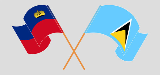 Crossed flags of Liechtenstein and Saint Lucia. Official colors. Correct proportion