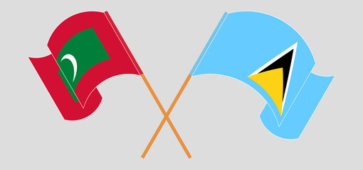 Crossed flags of Maldives and Saint Lucia. Official colors. Correct proportion