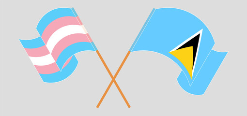 Crossed flags of Transgender Pride and Saint Lucia. Official colors. Correct proportion
