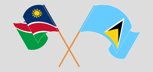 Crossed flags of Namibia and Saint Lucia. Official colors. Correct proportion