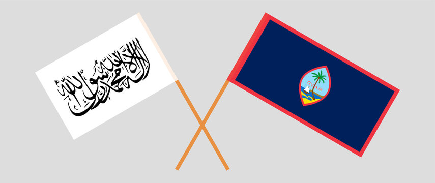 Crossed flags of Taliban and Guam. Official colors. Correct proportion