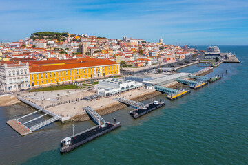 Aerial view of ferry pier at Lisbon, Portugal